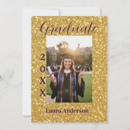 Gold glitter photo graduation add name class text 招待状