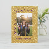 Gold glitter photo graduation add name class text 招待状 (スタンド正面)