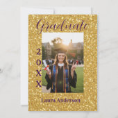 Gold glitter photo graduation add name class text 招待状 (裏面)