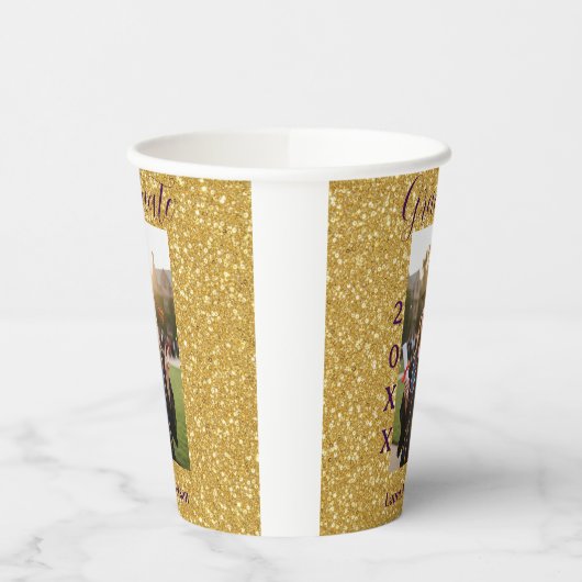 Gold glitter photo graduation add name class text 紙コップ (左)