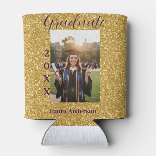 Gold glitter photo graduation add name class text 缶クーラー (裏面)