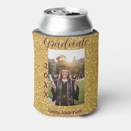 Gold glitter photo graduation add name class text 缶クーラー (缶裏面)