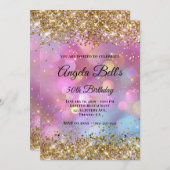 Gold Glitter Pink Bokeh 招待状 (正面/裏面)