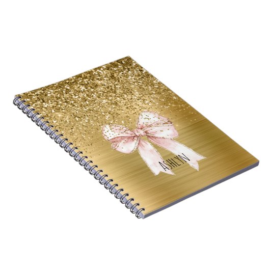 Gold Glitter Pink Bow ノートブック (右側)