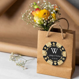 Gold Glitter Poker Chip Casino Wedding Party Favor ラウンドシール