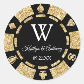 Gold Glitter Poker Chip Casino Wedding Party Favor ラウンドシール (正面)