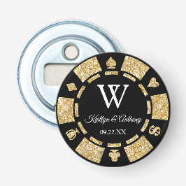 Gold Glitter Poker Chip Casino Wedding Party Favor 栓抜き