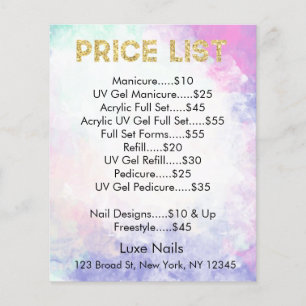Gold Glitter Price List Flyers for Nail Salon チラシ