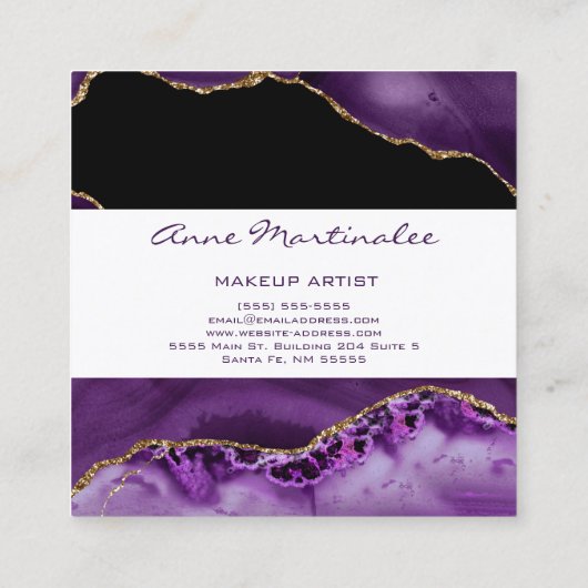 Gold Glitter Purple Agate Square Business Card スクエア名刺 (裏面)