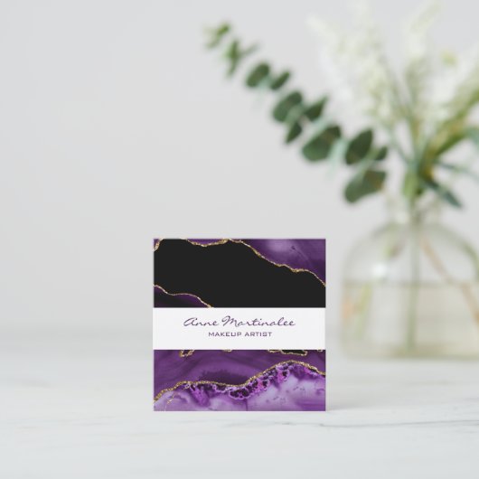 Gold Glitter Purple Agate Square Business Card スクエア名刺 (スタンド正面)