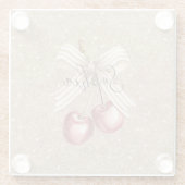 Gold Glitter Red Cherries ガラスコースター (裏面)