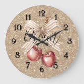 Gold Glitter Red Cherries ラージ壁時計 (正面)