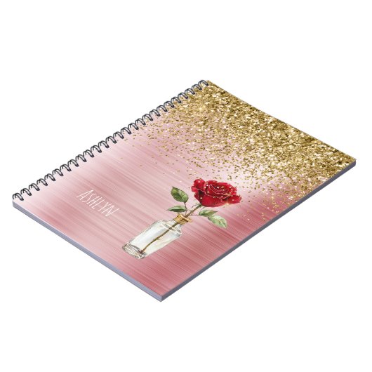 Gold Glitter Red Rose ノートブック (左側)