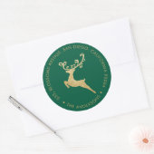 Gold Glitter Reindeer Green Return Address Holiday ラウンドシール (封筒)