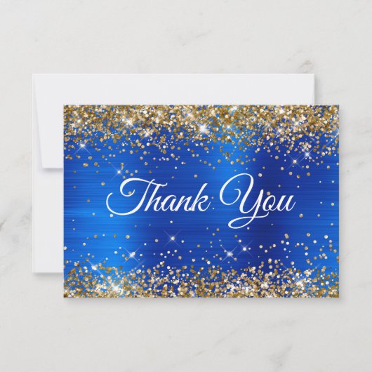 Gold Glitter Royal Blue Foil 50th Birthday サンキューカード (正面)