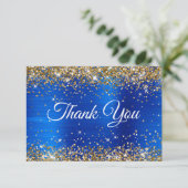 Gold Glitter Royal Blue Foil 50th Birthday サンキューカード (スタンド正面)