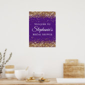 Gold Glitter Royal Purple Bridal Shower Welcome ポスター (キッチン)