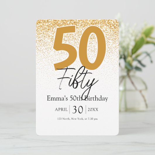 Gold glitter script Mom 50th birthday invitation シーズンカード (スタンド正面)