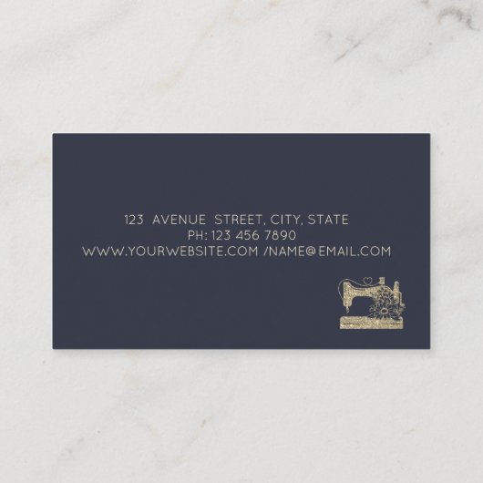 Gold Glitter Sewing Machine Seamstress or Tailor 名刺 (裏面)