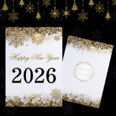  Gold Glitter Snowflake New Year logo company  カード