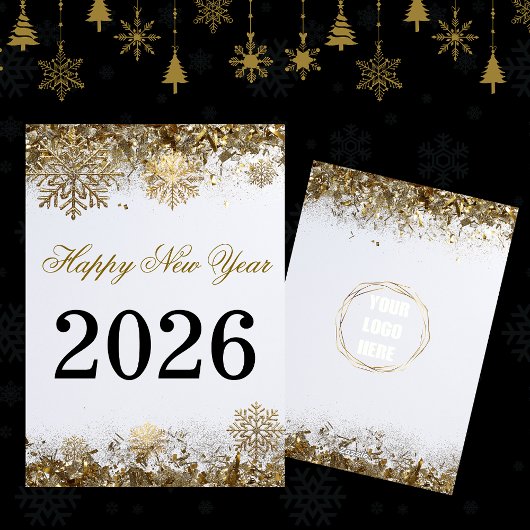  Gold Glitter Snowflake New Year logo company  カード
