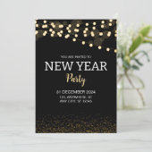Gold Glitter String Lights New Year's Eve Party 招待状 (スタンド正面)
