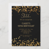 Gold Glitter Surprise 50th Birthday 招待状 (正面)