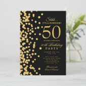  Gold Glitter Surprise 50th Birthday Black 招待状 (スタンド正面)