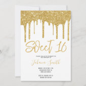 Gold Glitter Sweet Sixteen Girl Birthday Party 招待状 (正面)