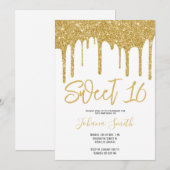 Gold Glitter Sweet Sixteen Girl Birthday Party 招待状 (正面/裏面)