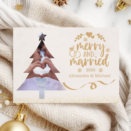 Gold Glitter Tree Photo Merry & Married シーズンカード