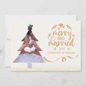 Gold Glitter Tree Photo Merry & Married シーズンカード (正面)