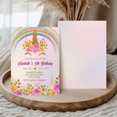 Gold Glitter Unicorn Floral Kids Birthday 招待状