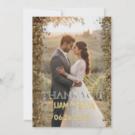 Gold Glitter Wedding Photo Thank You Card サンキューカード