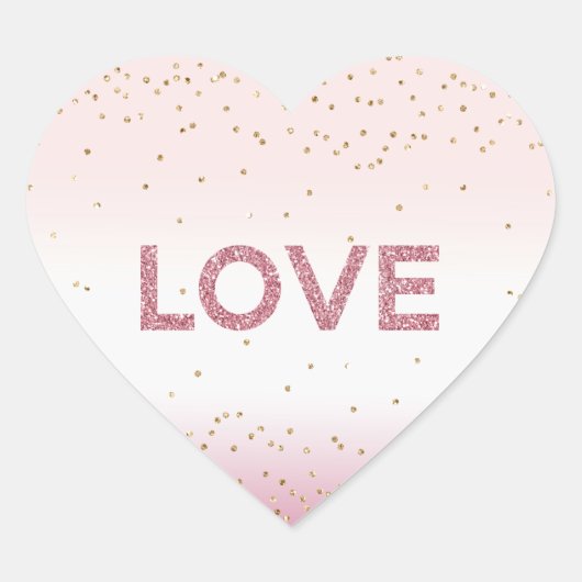 Gold Glitzy Sparkle Confetti Pink Glitter Love ハートシール (正面)