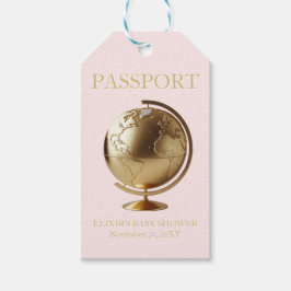Gold Globe Passport Travel Baby Shower ギフトタグ