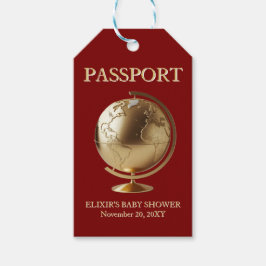 Gold Globe Passport Travel Baby Shower ギフトタグ