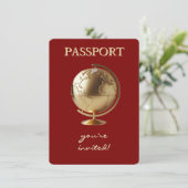 Gold Globe Passport Travel Baby Shower サンキューカード (スタンド正面)
