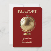 Gold Globe Passport Travel Baby Shower サンキューカード (正面)