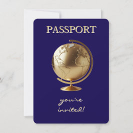 Gold Globe Passport Travel Baby Shower サンキューカード