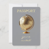 Gold Globe Passport Travel Baby Shower サンキューカード (正面)