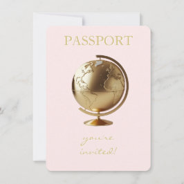 Gold Globe Passport Travel Baby Shower サンキューカード