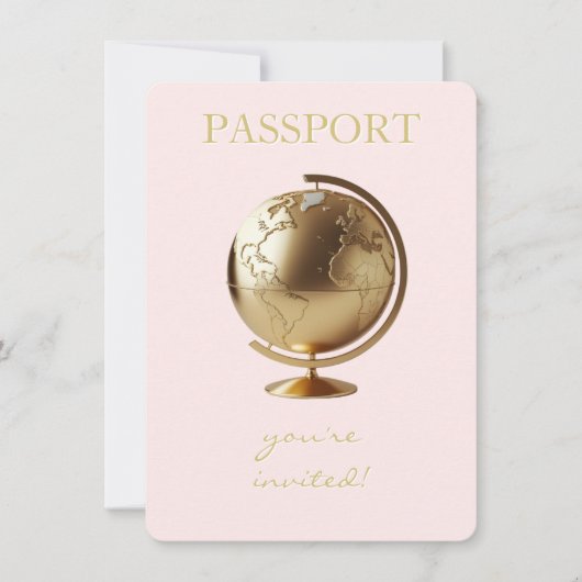 Gold Globe Passport Travel Baby Shower サンキューカード (正面)