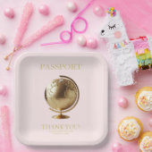 Gold Globe Passport Travel Baby Shower ペーパープレート (パーティー)