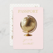 Gold Globe Passport Travel Baby Shower 招待状 (正面/裏面)