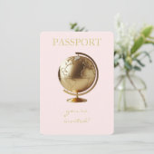 Gold Globe Passport Travel Baby Shower 招待状 (スタンド正面)