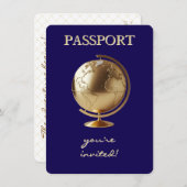 Gold Globe Passport Travel Baby Shower 招待状 (正面/裏面)