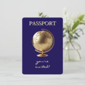 Gold Globe Passport Travel Baby Shower 招待状 (スタンド正面)