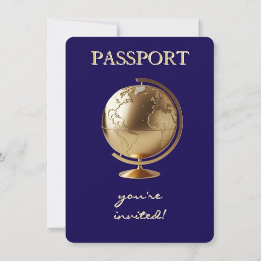 Gold Globe Passport Travel Baby Shower 招待状 (正面)