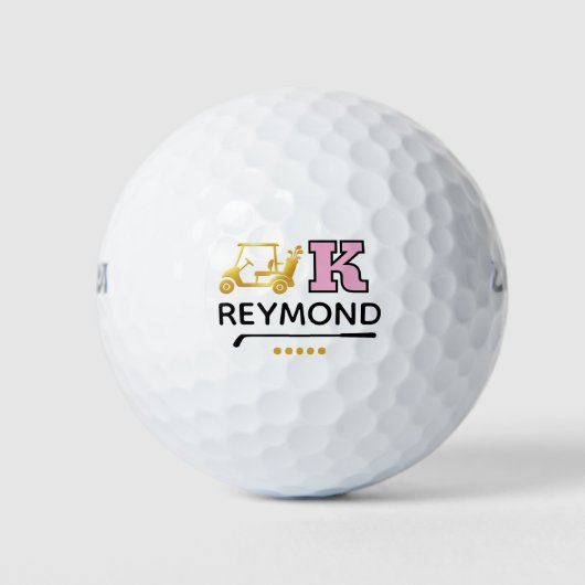 Gold Golf Cart - Bold K Pink Initial Mark  ゴルフボール (正面)